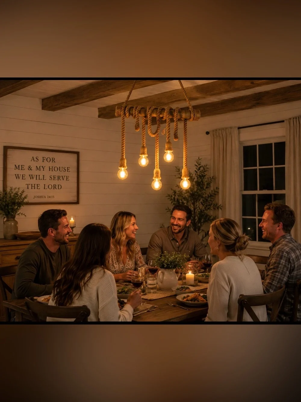 5-Light Bamboo & Hemp Rope Chandelier Pendant Light